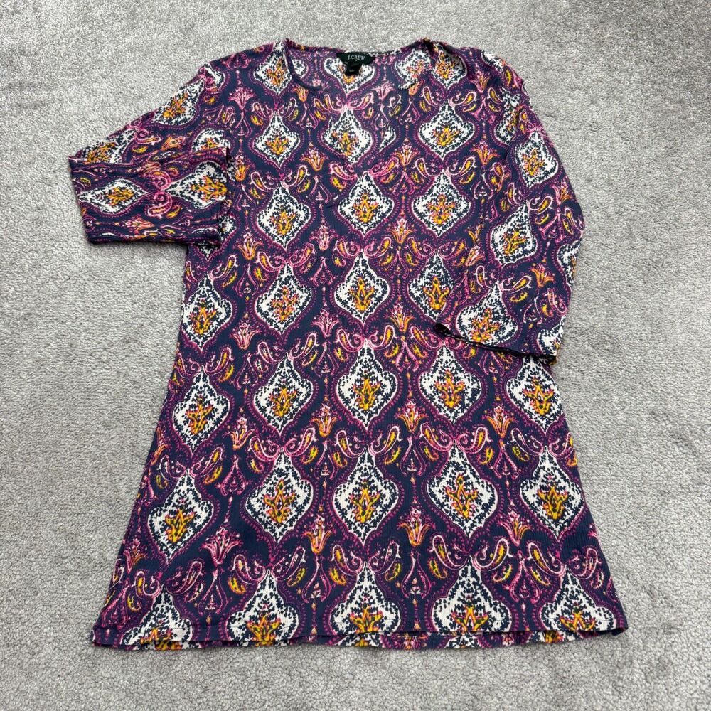 J.Crew Paisley Boho Split Neck Tunic Blouse Womens Medium Purple Long Sleeve Top